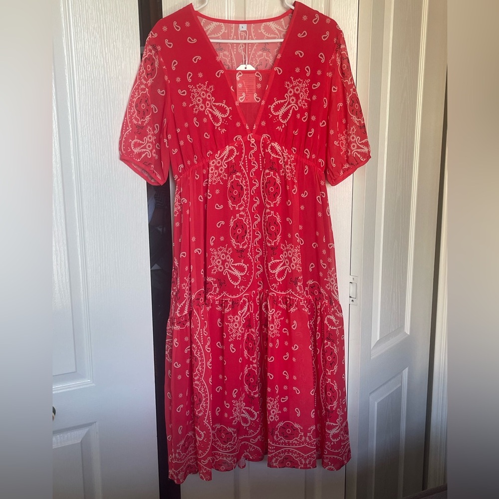 Handkerchief fabric fully lined red dress